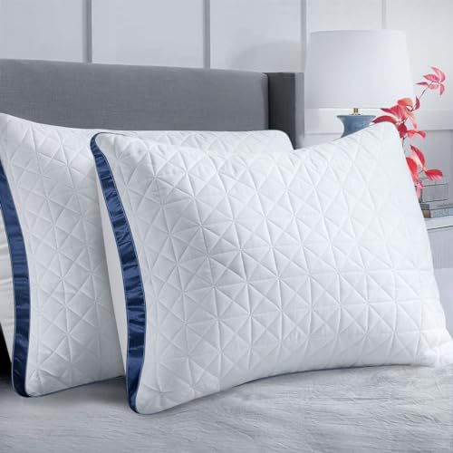 Slybear Queen Size Cooling Pillow Set of 2 - Sapphire Blue Hotel Supportive Breathable Down Alternative Gusseted Pillows for Side Stomach Back Sleepers