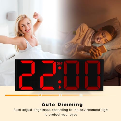 Digital Wall Clock 22 Inch Large LED Display with Alarm - Black Frame - Variation of THIS listing