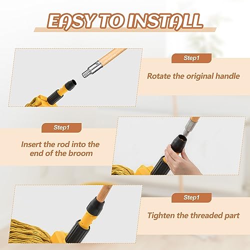 10 Pack 55 Inch Lacquered Wooden Broom Handles with Threaded Tips - Bulk Set