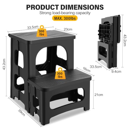 Foldable 2-Step Stool for Adults, Non-Slip Collapsible Footstool for Home & Office