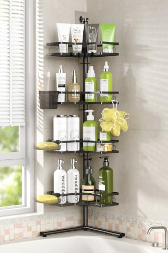 Foukus Black Standing Corner Shower Caddy - 4-Tier Rustproof Adjustable Shelves