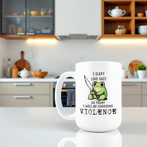 Hogg 15oz Funny Ceramic Frog Mug - I Slept Like S, Choose Violence Gag Gift