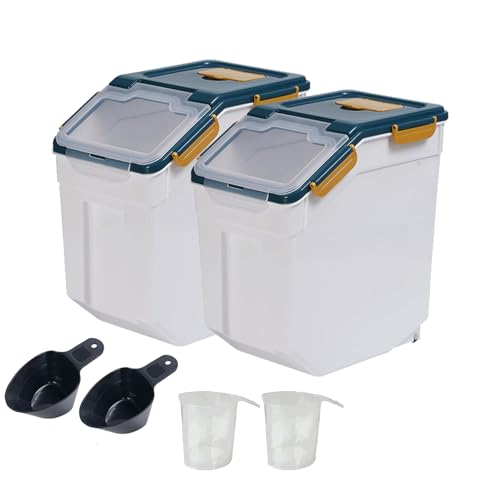Blue 2 Pack Large Food Storage Containers 25 lb Airtight Flour and Grain Bins with Wheels