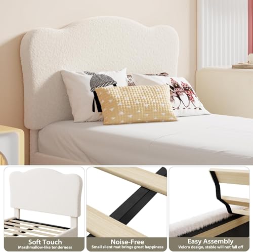 Beige Upholstered Twin Bed Frame for Kids - Safe, Sturdy & Easy Assembly