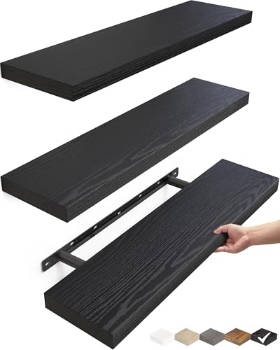 BAYKA Black Floating Shelves Set of 3 22.5in Wall Mount Storage & Decor