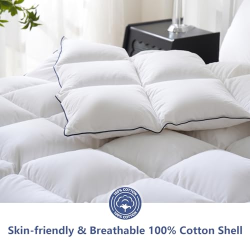 California King Feather Comforter - White 104x96 Inches Luxury Bedding
