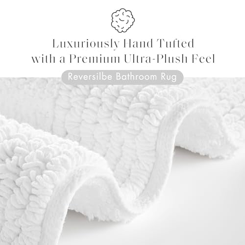 White Reversible Cotton Bath Rug 24 x 44 Inches - Plush & Durable