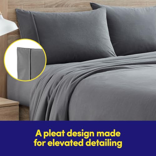 Gray Flannel Bed Sheet Set - Deep Pocket King Bedding with Fitted & Flat Sheets