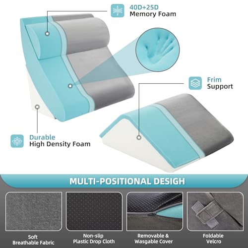 Grey 4-Piece Orthopedic Wedge Pillow Set for Sleeping & Post-Surgery Support