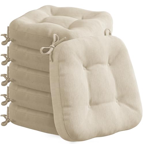 Kitchen Chair Cushions 6 Pack Thick Memory Foam Seat Pads Non-Slip Water-Resistant