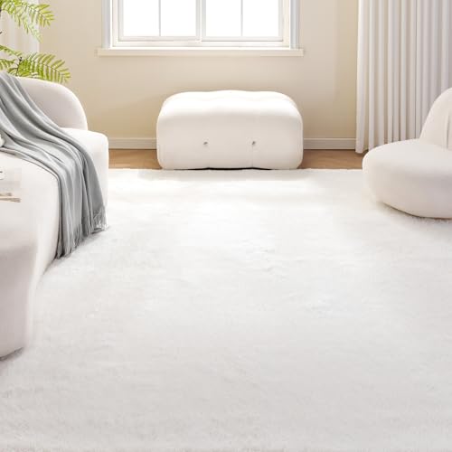 Amazon Basics 8x10 Cream Fluffy Washable Shag Area Rug with Memory Foam Support