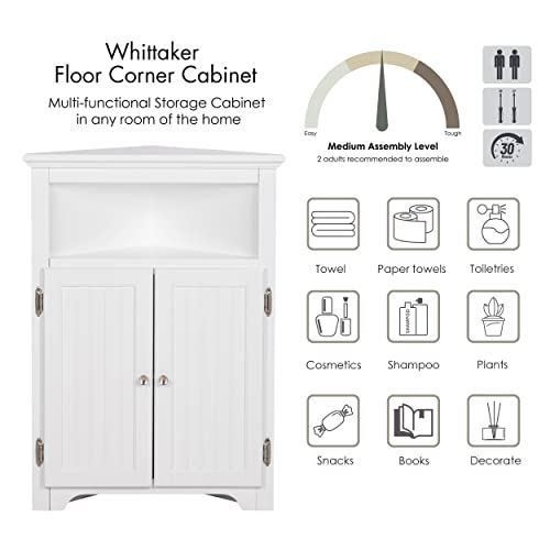 UTEX Corner Bathroom Cabinet with Doors and Adjustable Shelf - White