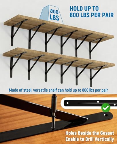 18 Inch Heavy Duty Shelf Brackets - Black Pack of 8 - Wall Mount Floating Shelf Supports