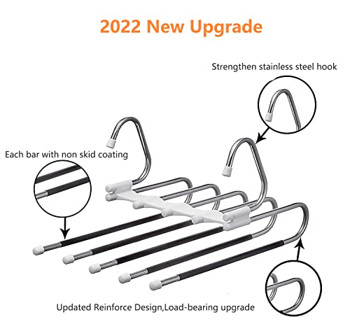 4 Pack Space Saving Stainless Steel Pants Hangers - Anti-Slip Closet Organizer for Jeans Trousers Skirts & Scarves