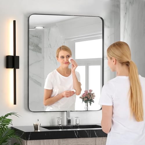Black Wall Sconces Set of Two, 28 Inch Dimmable LED Bathroom Lights - Modern Minimalist Design