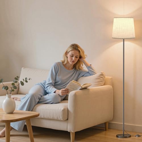 SIBRILLE Dimmable Beige Linen Floor Lamp with Remote Control - Living Room Decor