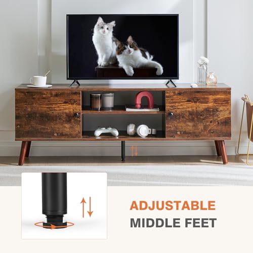 TV Stand for 55 60 Inch TVs with Storage Cabinets and Open Shelf