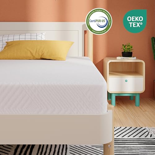 MLILY EGOHOME Twin Mattress 6 Inch Green Tea Gel Cooling Memory Foam Bunk Bed, White, Medium Firm, Made in USA