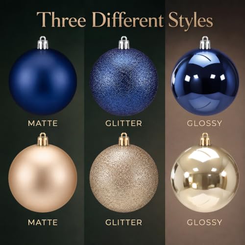 Junkin Navy Blue & Gold Christmas Ball Ornaments Set - 24 Pcs, 2.36" & 3.15"