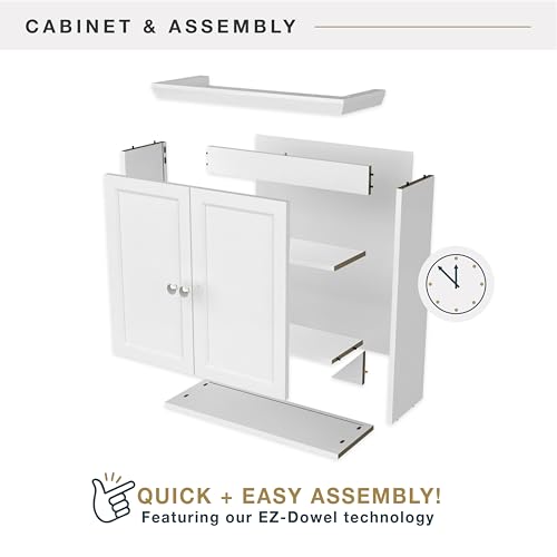 Wall Mounted Medicine Cabinet Organizer 23x26 Inches - White, 2-Door, Adjustable Shelf