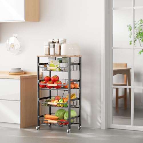 Black 5-Layer Fruit & Food Organizer Rack - Stackable Kitchen Storage