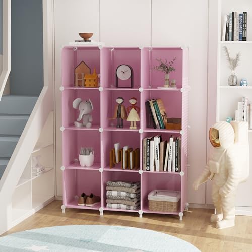 AWTATOS Pink 12 Cube Storage Organizer Kids Closet Shelves - DIY Modular