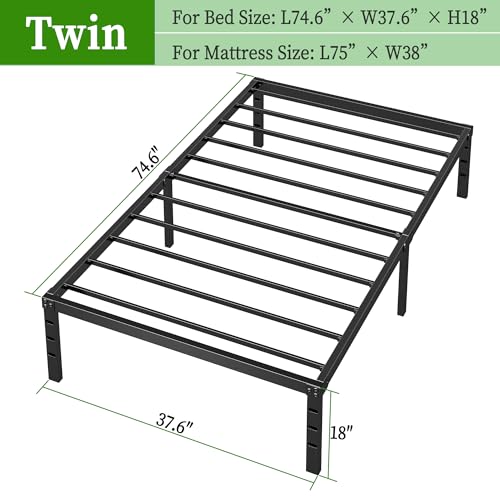Twin Size Metal Platform Bed Frame - 18 Inch Height with Heavy Duty Steel Support, No Box Spring Needed, Easy Assembly, Underbed Storage - Black (Variation: Twin / 18 Inch)