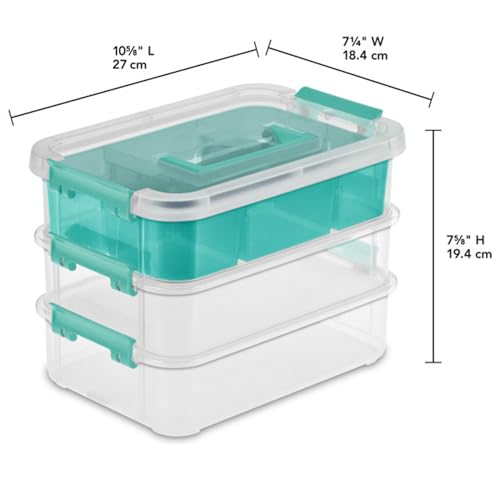 Sterilite Stack & Carry 3-Layer Handle Storage Bins 6 Pack, Small Clear Latch Boxes