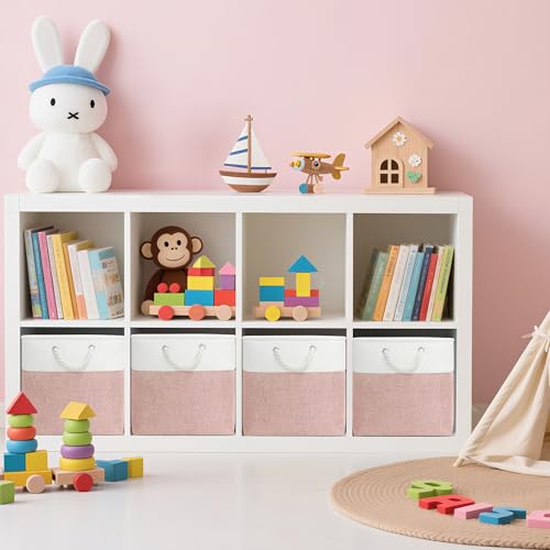 ECDYQXVU 13x13x13 Inch Foldable Storage Cube Bins - White & Pink 6 Pack