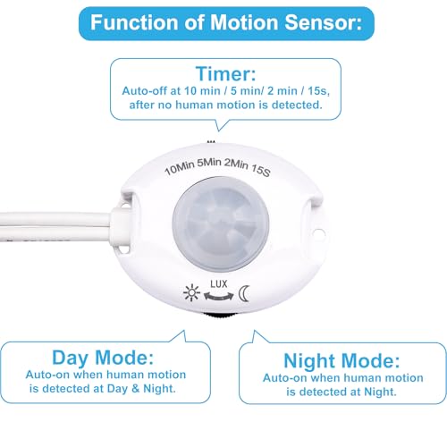 12 Inch LED Under Cabinet Lights with Motion Sensor - 6 Pack, Daylight 5000K, Linkable, Plug-In