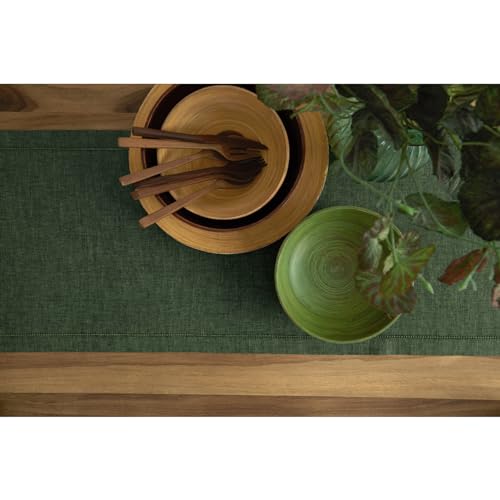 Solino Home Forest Green Linen Table Runner Milan 14 x 90 in - Pure European Flax