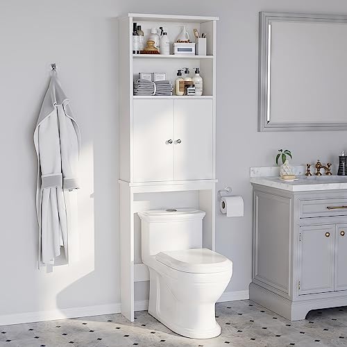 Meilocar White Over Toilet Storage Cabinet - Tall Bathroom Organizer with Adjustable Shelf