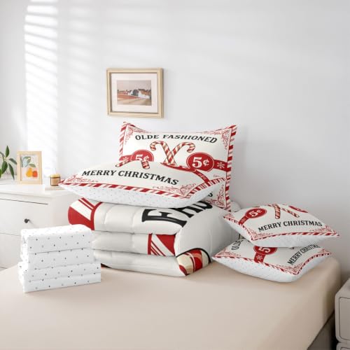 Feelyou Christmas Comforter Set with Sheets - Full Size White, 7 Pieces