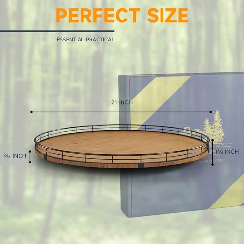 21-Inch Walnut Finish Wooden Lazy Susan Organizer for Dining Table - Premium Natural Solid Wood