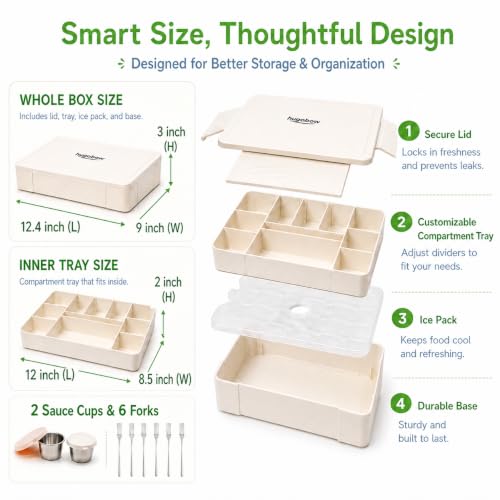 Milky White 11-Compartment Insulated Snackle Box with Ice Pack & Bag