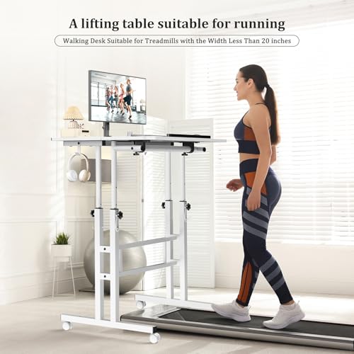 Enayplon White Standing Desk with Wheels - Adjustable Mobile Sit-Stand Table