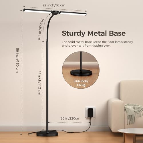 VrimNowit Black LED Floor Lamp for Living Room & Office Reading