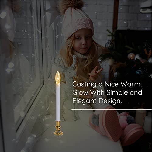 TUDAK 6-Pack Electric Christmas Window Candle Lamps with Auto Sensor - Brass Base, LED Bulb, 9"