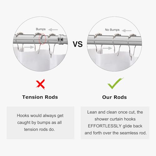 Naiture 304 Stainless Steel 60-Inch Shower Curtain Rod - Brushed Nickel - Seamless, Rust-Proof, Heavy Duty