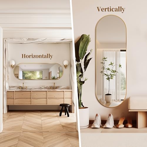 48"x16" Gold Oval Full Length Wall Mirror - Explosion-Proof Frame, Modern Bedroom & Living Room Decor