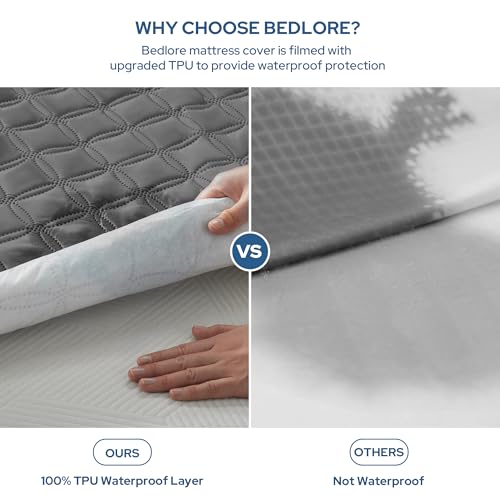 BEDLORE Waterproof King Mattress Protector Gray Deep Pocket Fit Washable
