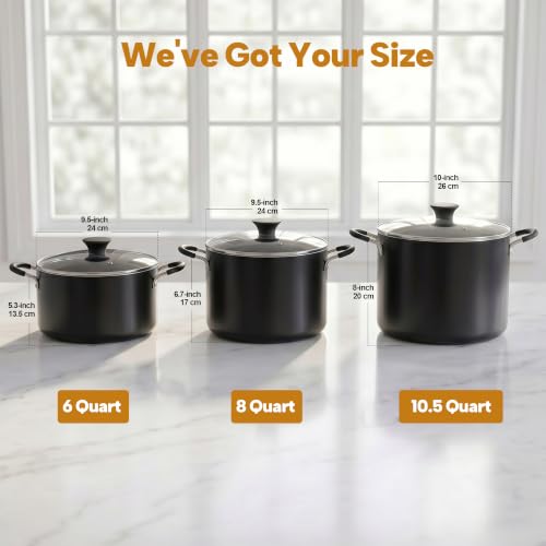 Black 10.5 Qt Nonstick Stock Pot with Lid - Heavy Duty Cooking Utensil