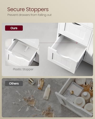 VASAGLE Farmhouse Floor Storage Cabinet with 1 Door & 4 Drawers, Cloud White, 32.3"H