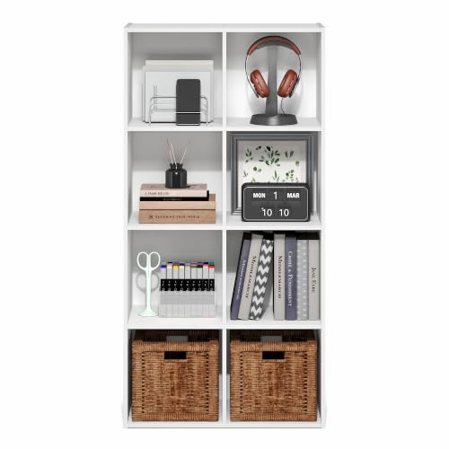 White 8-Cube Book Shelf - Compact Storage Organizer, Wall-Mountable