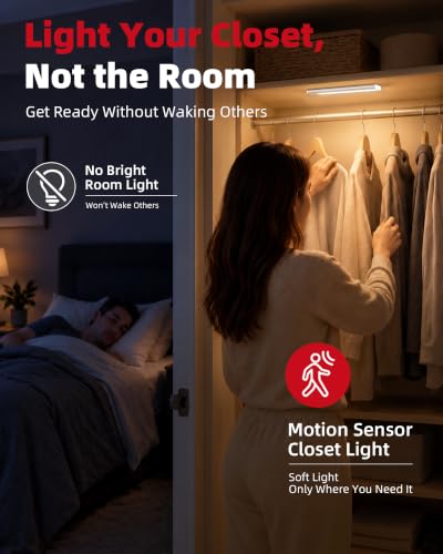 8 Inch Motion Sensor Under Cabinet Lighting Set - Rechargeable, Bright LED, Dimmable