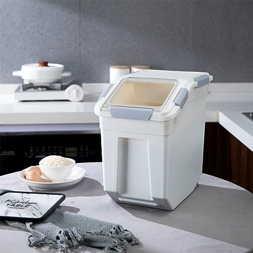 15L/30lb Rice Storage Container Set with Measuring Cup - BPA Free, White, 2 Pack