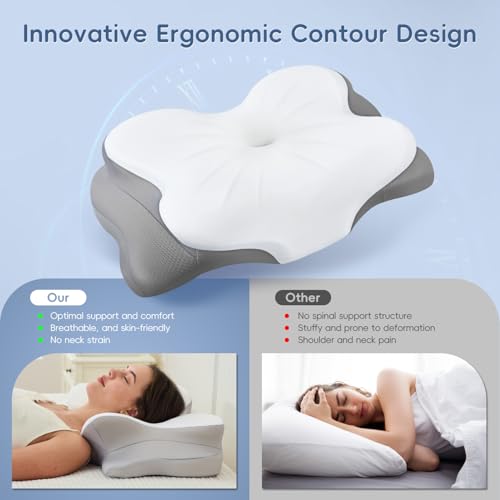 Cervical Neck Pillow with Dual Height Memory Foam - White, Ergonomic Support