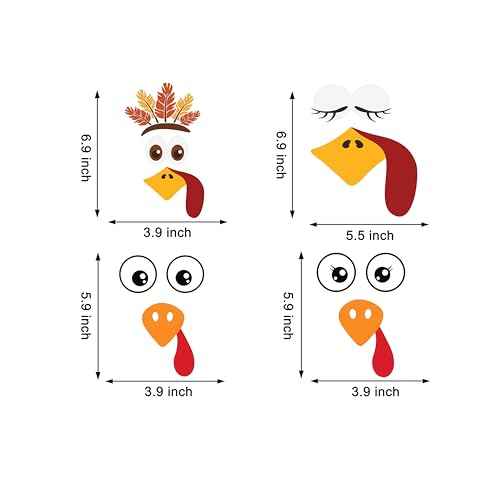 28 Pcs Turkey Face Vinyl Decals Turkey Faces DIY Craft Vinyl Art Stickers, Turkey Face Wall Decals Stickers Halloween Fall Thanksgiving Christmas Glass Window Sticker