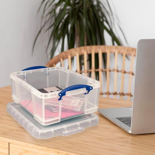 Really Useful Box 17L Plastic Storage Bins - 4 Pack, Clear, Lids & Handles