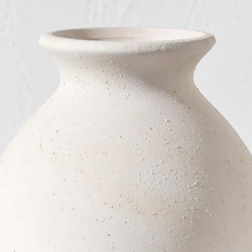 Off-White Ceramic Farmhouse Vase 9.2 Inch Rustic Whitewashed Terracotta